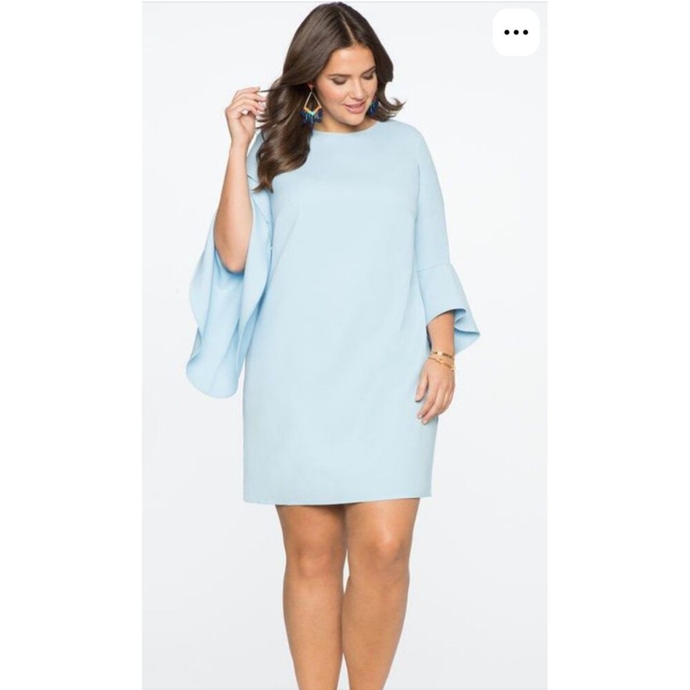 Eloquii Dress Size 22 Flounce Flare Ruffle Sleeve Sheath Powder Blue